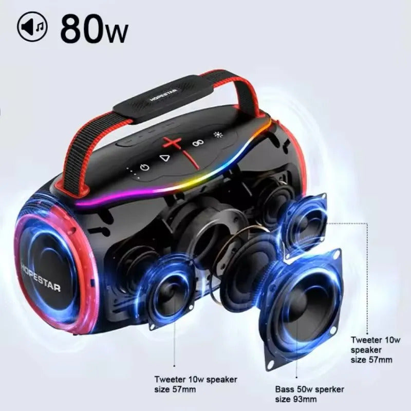 Bocina Bluetooth 5.3 Hopestar H80 80w Portátil Recargable Negro