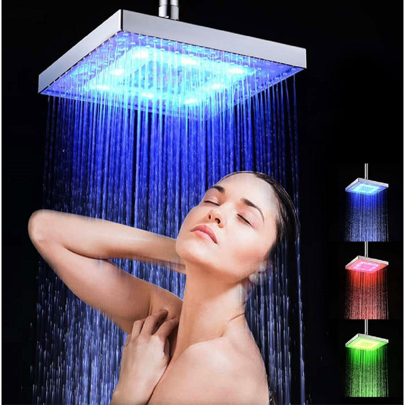 Regadera Luz Led Tipo Lluvia Cromado Cuadrado 20x20 Cromado