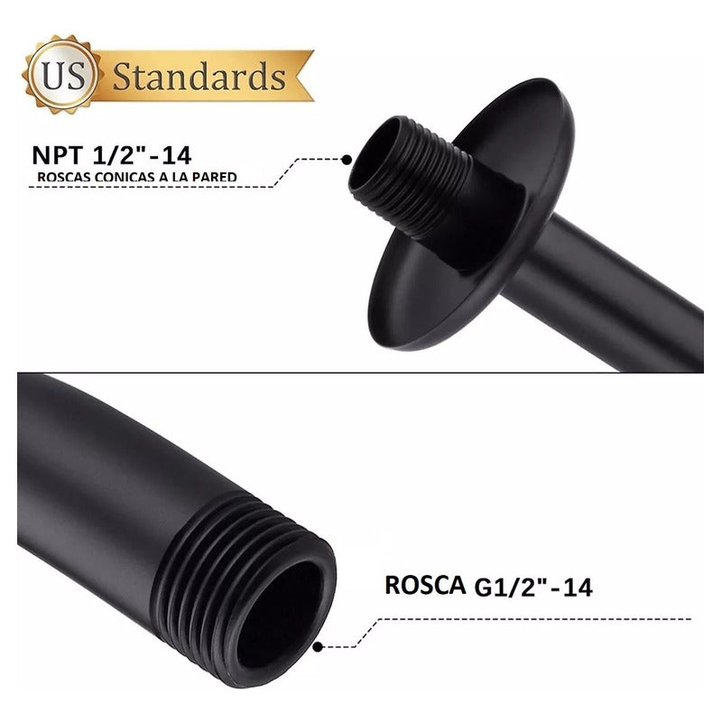 Regadera Cuadrada Negro Mate 12 (30x30cms) C/brazo negro45cm Negro