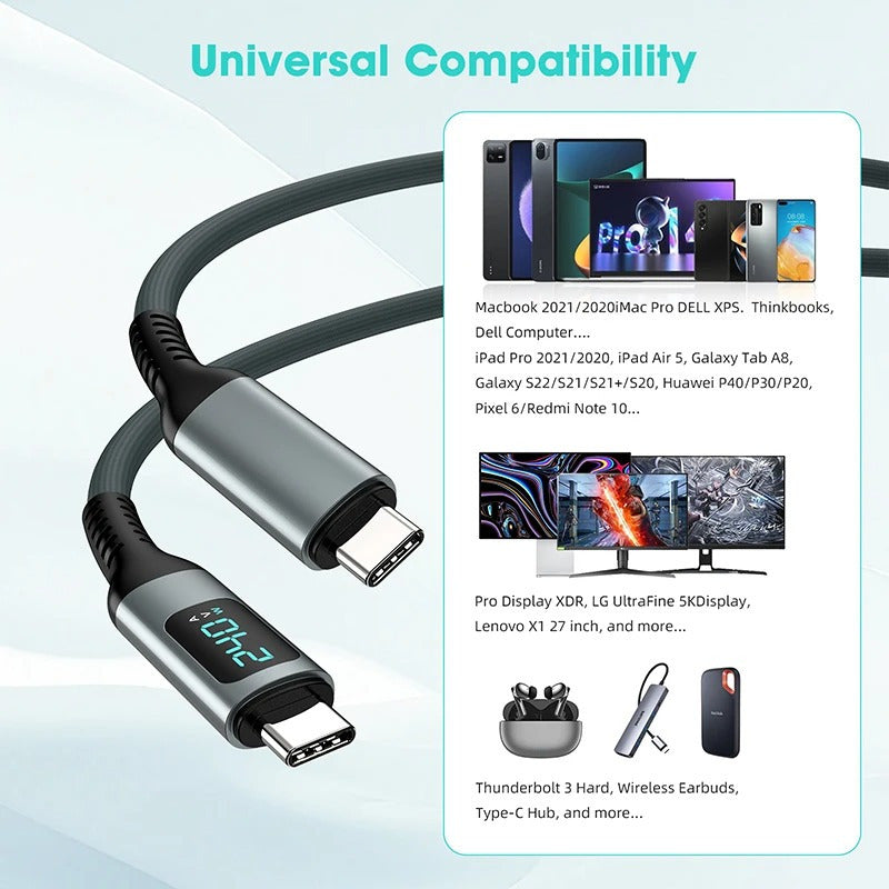 Cable Usb4 C A C240w Pantalla 40gbps Video8k Carga Rápida 1m