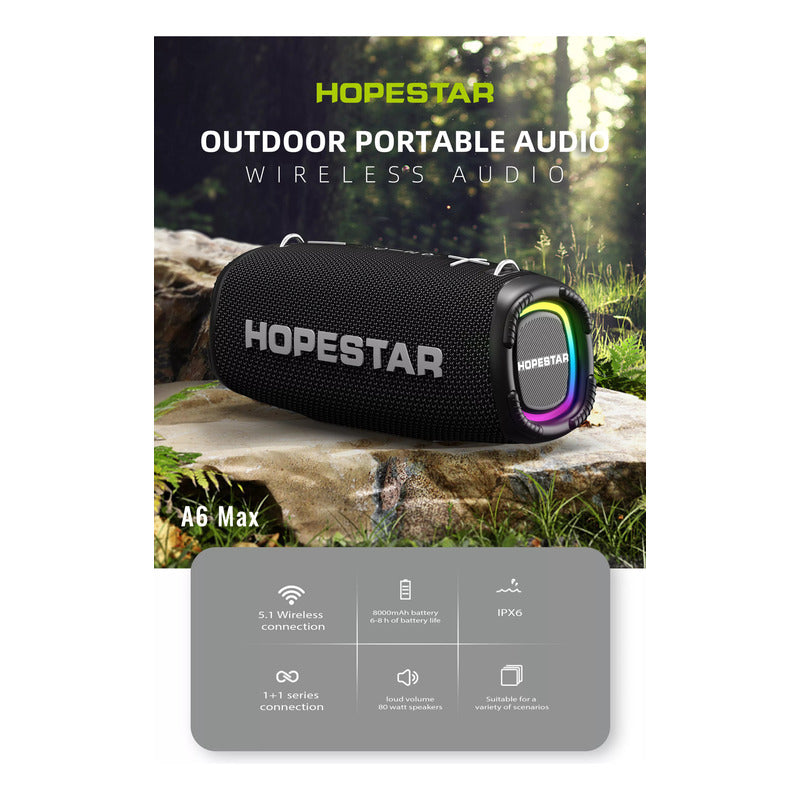Hopestar Bocina Bluetooth Portátil A6max Alta Potencia Ipx6