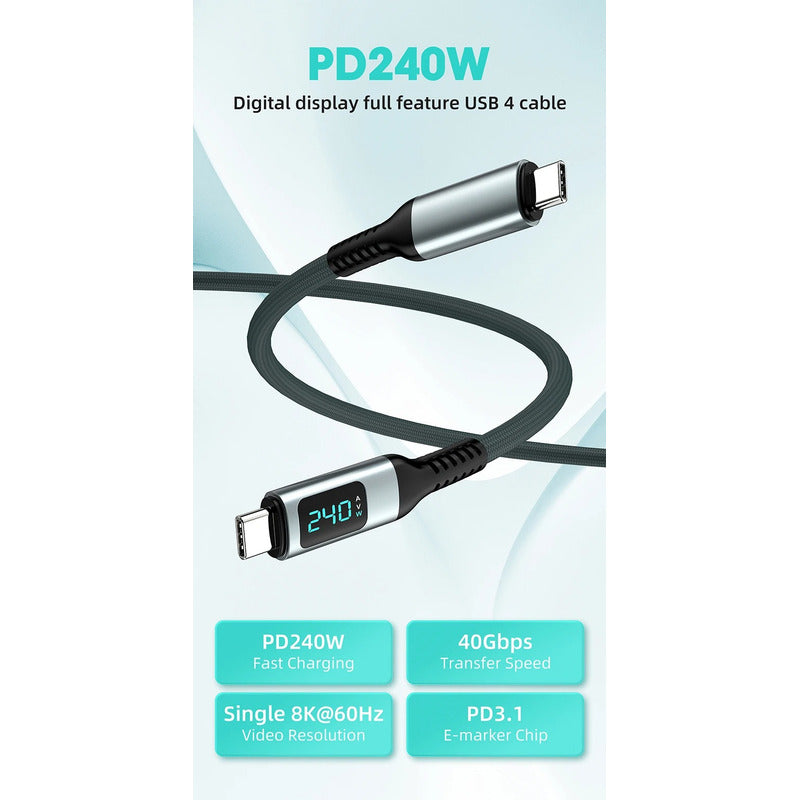 Cable Usb4 C A C240w Pantalla 40gbps Video8k Carga Rápida 1m