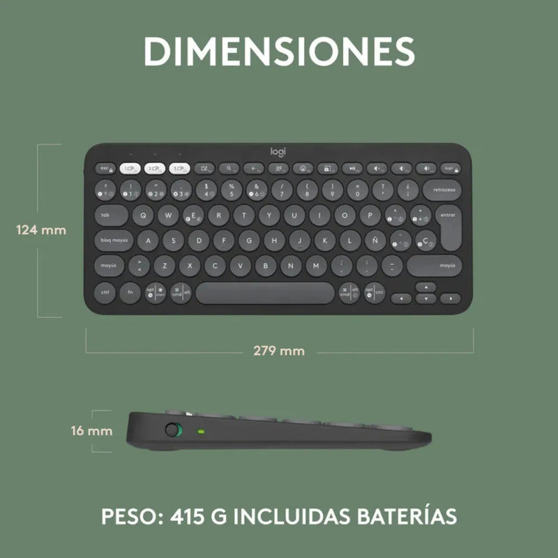 Teclado Pebble Keys 2 K380s Inalámbrico Logitech Negro Españ Grafito Español
