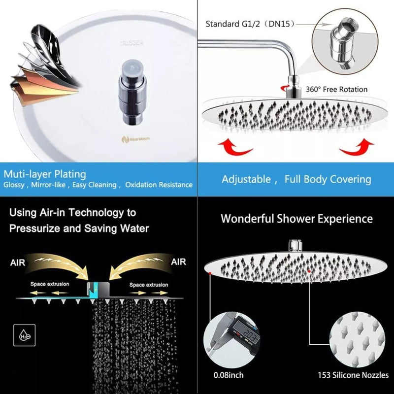 Regadera Redonda Acero Inoxidable Cromada 20cm Plateado Cromado
