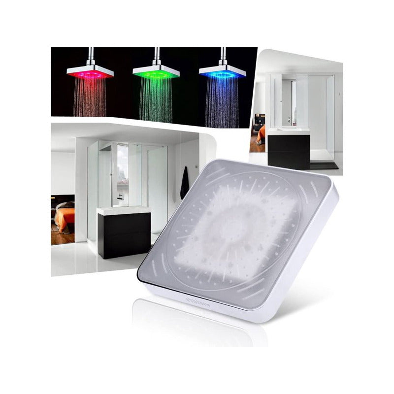 Regadera Luz Led Tipo Lluvia Cromado Cuadrado 15x15