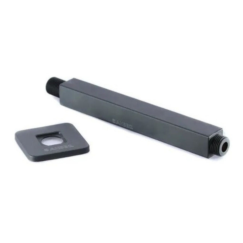 Regadera Cuadrada Negro Mate 30x30 + Brazo Con Chapetón 40cm
