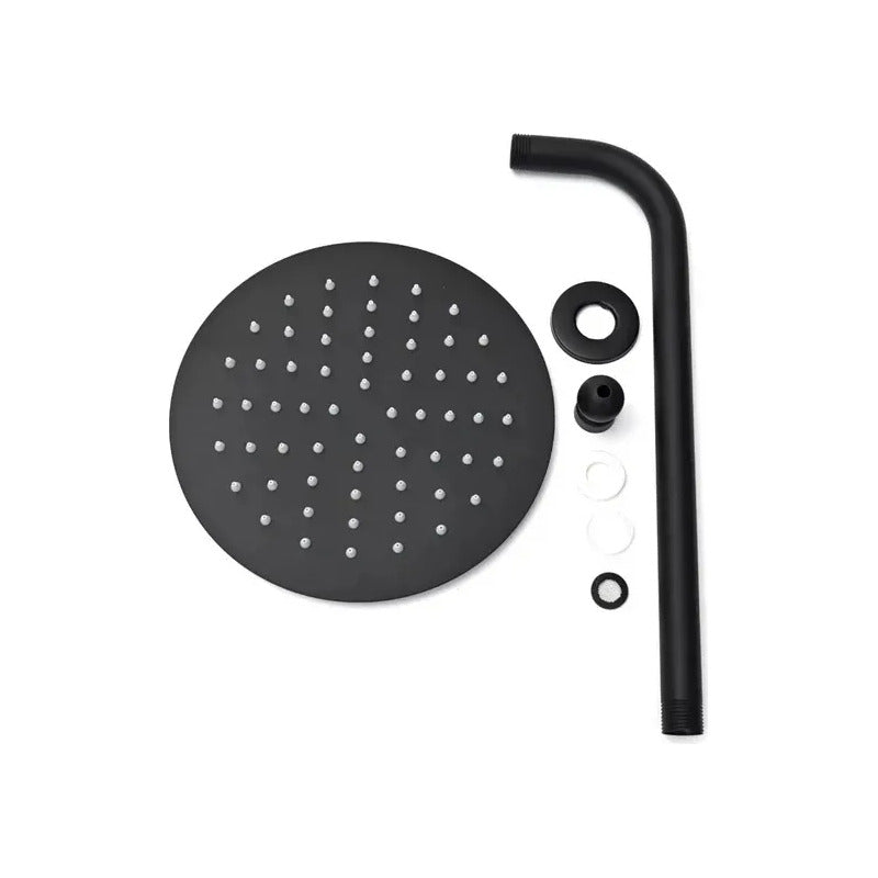 Regadera Redonda Tipo Lluvia 20x20cm Negro Con Brazo 40cm Negro Mate