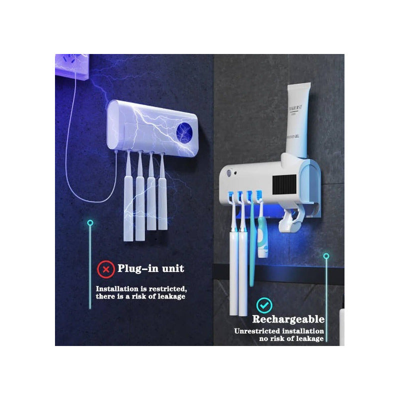 Esterilizador De Cepillo De Dientes, Despachador Pasta Denta Blanco