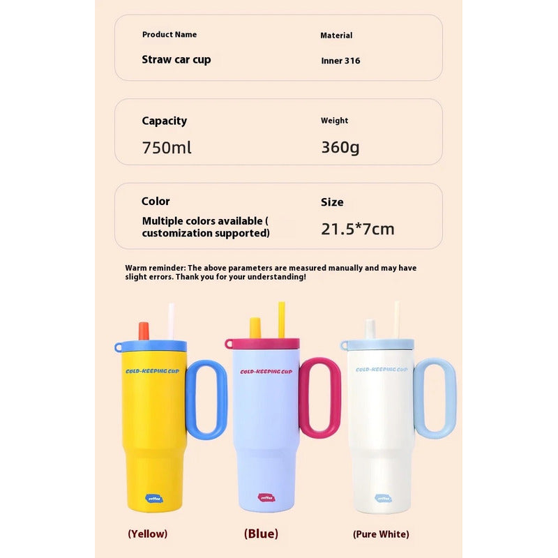 Vaso Termo Metal Acero Inoxidable 750ml Capacidad Popote