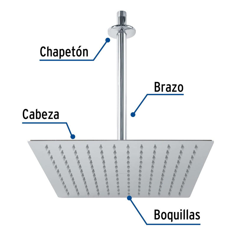 Regadera Cuadrada 8 Acero Inoxidable 20cmx20cm + Brazo 40cm