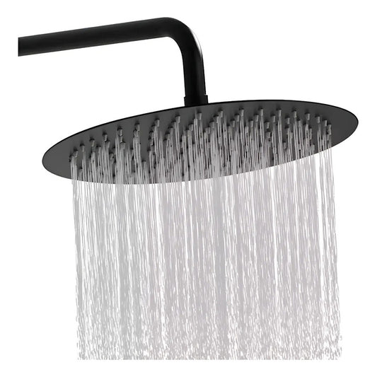 Regadera Redonda Tipo Lluvia 20x20cm Negro Con Brazo 40cm Negro Mate