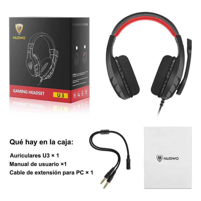 Audífonos Gamer Nubwo U3 3.5mm Game Headset Con Mic Negro/rojo