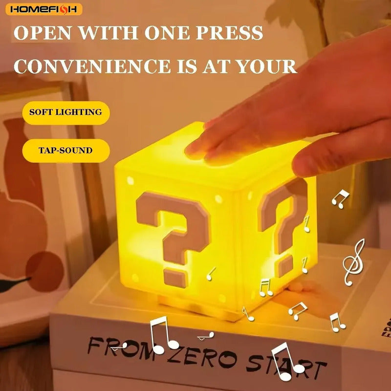 Lámpara Cubo Mario Sonido Led Recargable Usb Luz De Noche Amarillo