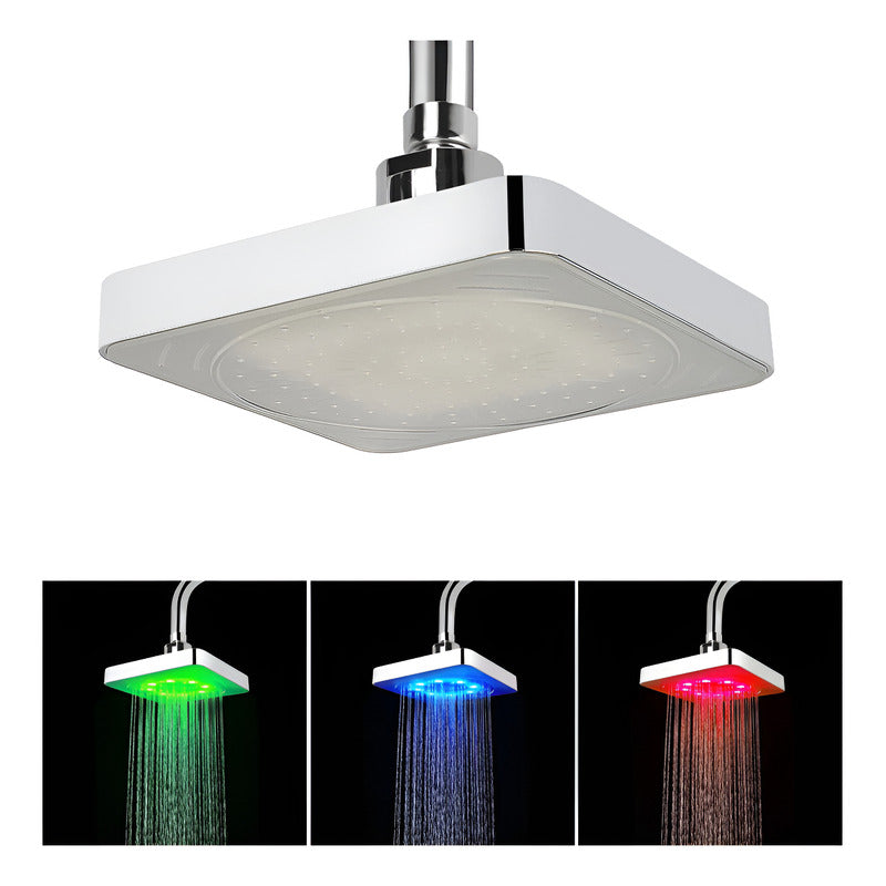 Regadera Luz Led Tipo Lluvia Cromado Cuadrado 15x15
