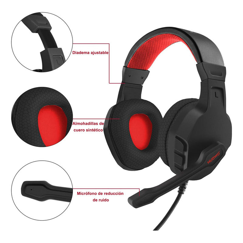 Audífonos Gamer Nubwo U3 3.5mm Game Headset Con Mic Negro/rojo