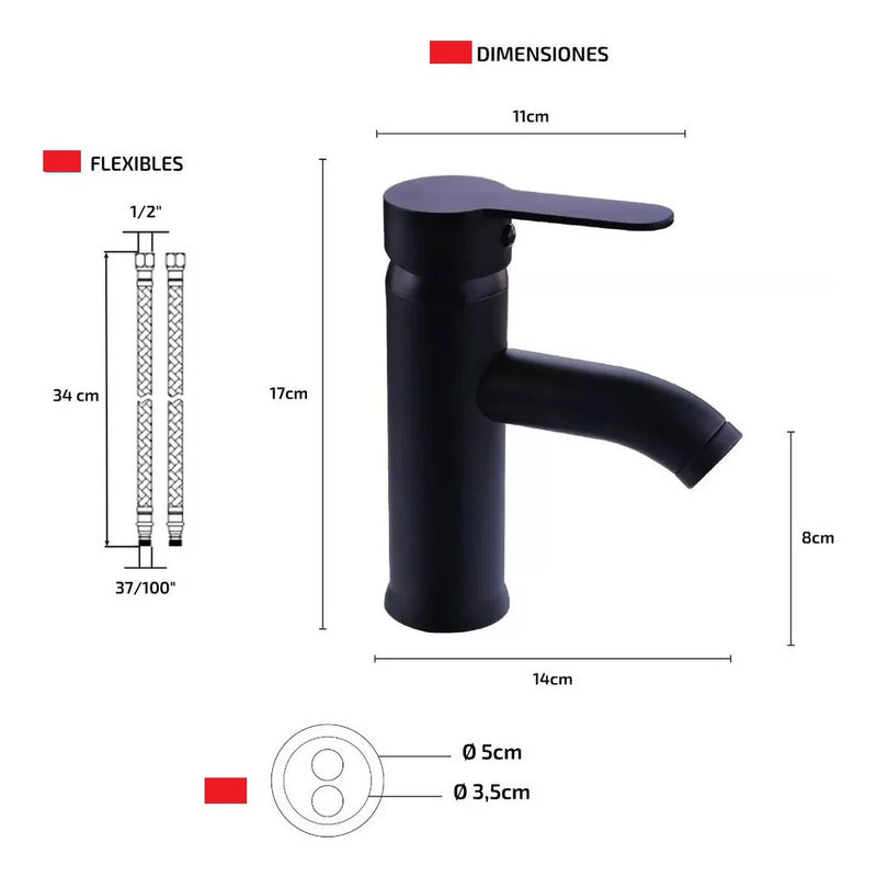 Grifo Monomando Mezclador Lavabo Grifo De Baño Negro Mate