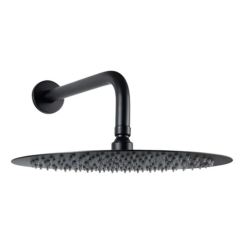 Regadera Redonda Tipo Lluvia 20x20cm Negro Con Brazo 40cm Negro Mate
