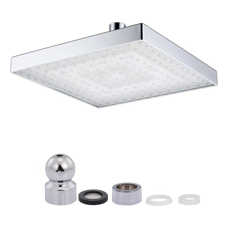 Regadera Luz Led Tipo Lluvia Cromado Cuadrado 20x20