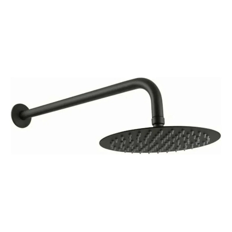 Regadera Redonda Tipo Lluvia 20x20cm Negro Con Brazo 40cm Negro Mate