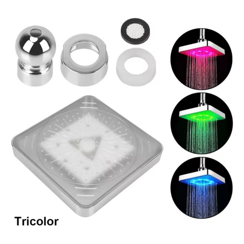 Regadera Luz Led Tipo Lluvia Cromado Cuadrado 15x15