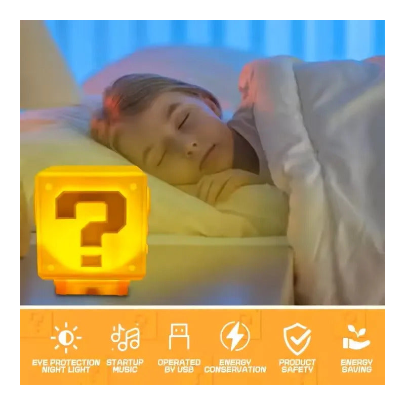 Lámpara Cubo Mario Sonido Led Recargable Usb Luz De Noche Amarillo