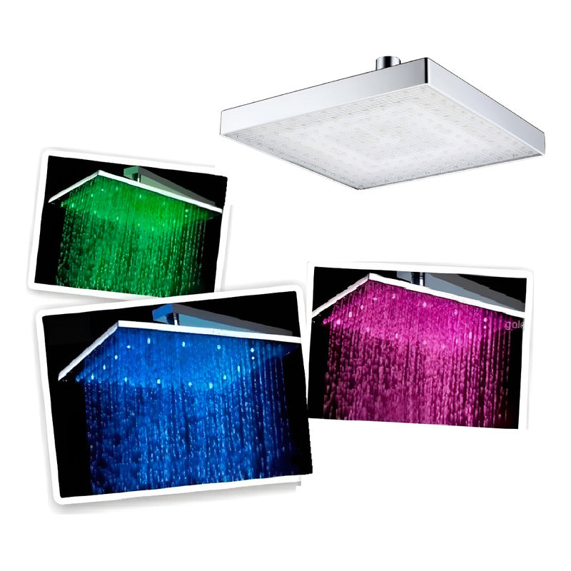 Regadera Luz Led Tipo Lluvia Cromado Cuadrado 20x20 Cromado