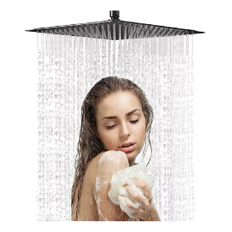 Regadera Cuadrada Tipo Lluvia 30x30cm Con Brazos Y Chaptones Negro Mate