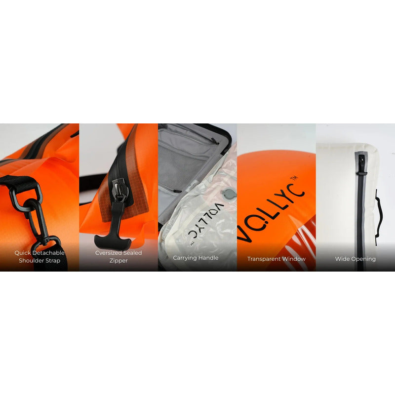 Kit Viajero Bolsa Impermeable Compresión 25l + Bomba Aire Naranja