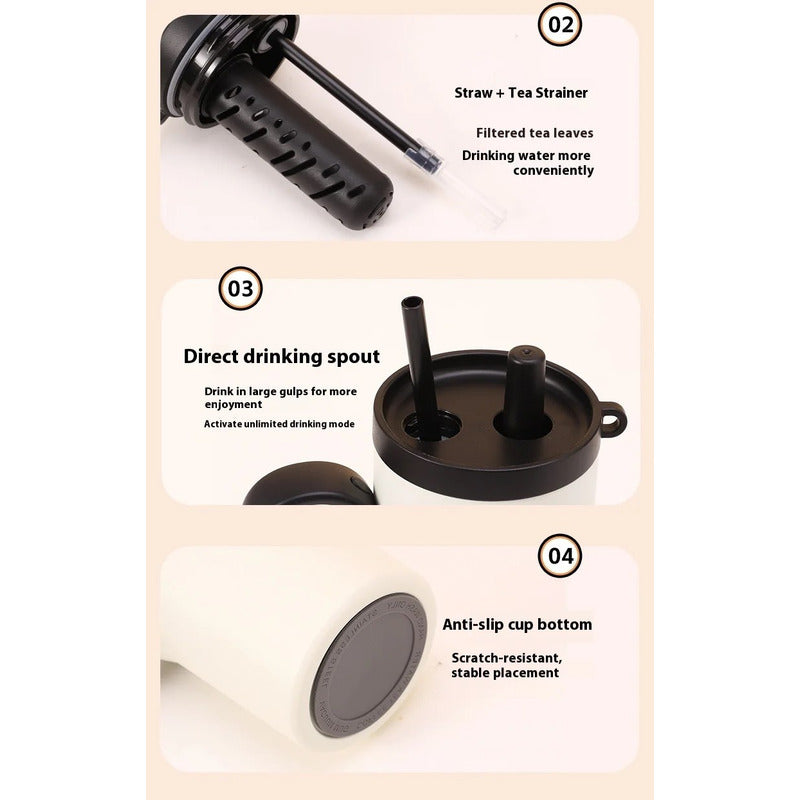 Vaso Termo Metal Acero Inoxidable 750ml Capacidad Popote