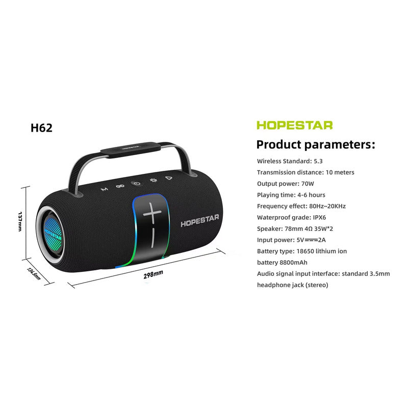 Altavoz Bluetooth Portátil Hopestar H62 Ipx6 Bt 5.3 8800mah