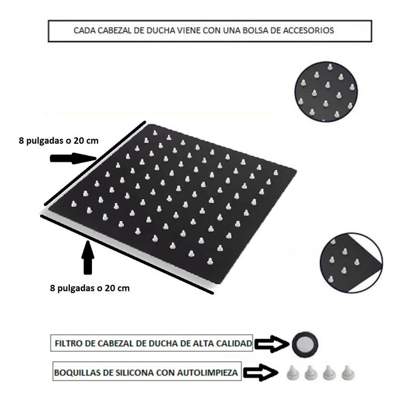 Regadera Cuadrada 20 Cm Baño Negra Mate Oferta Promocion