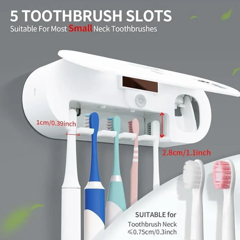 Esterilizador Uv Portacepillos Con Dispensador Pasta Baño Blanco