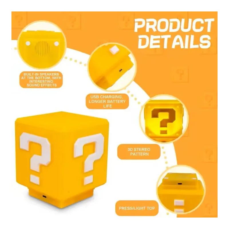 Lámpara Cubo Mario Sonido Led Recargable Usb Luz De Noche Amarillo