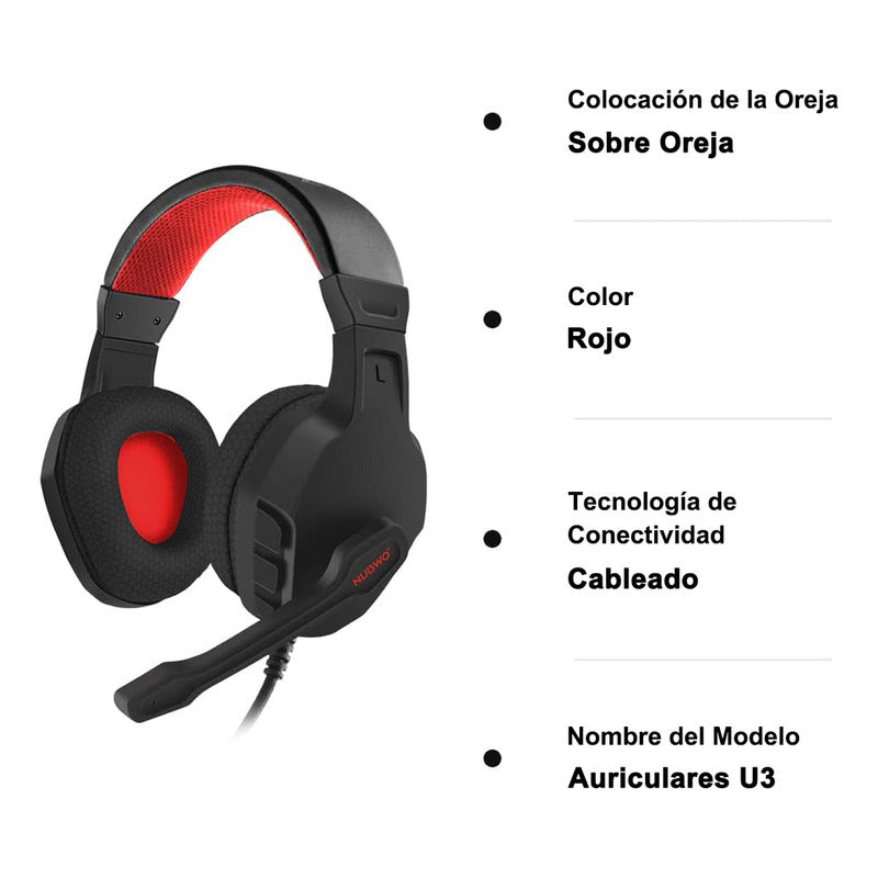 Audífonos Gamer Nubwo U3 3.5mm Game Headset Con Mic Negro/rojo