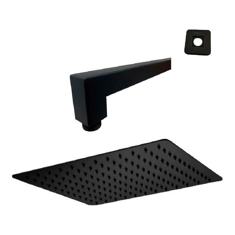 Regadera Cuadrada Tipo Lluvia 20x20cm Con Brazos Y Chapeton  Negro Mate