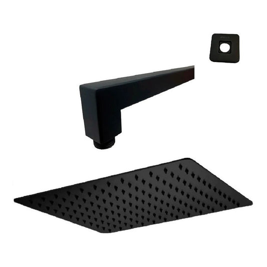 Regadera Cuadrada Tipo Lluvia 20x20cm Con Brazos Y Chapeton  Negro Mate