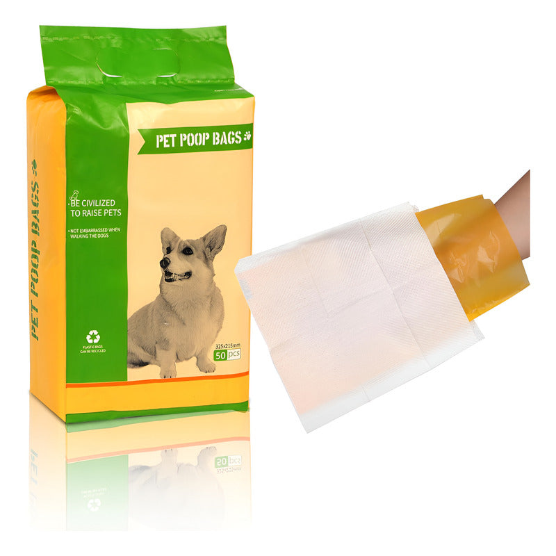 50 Pzas Bolsa Caca Mascotas Para Popo Perro Limpieza Gluteos Amarillo