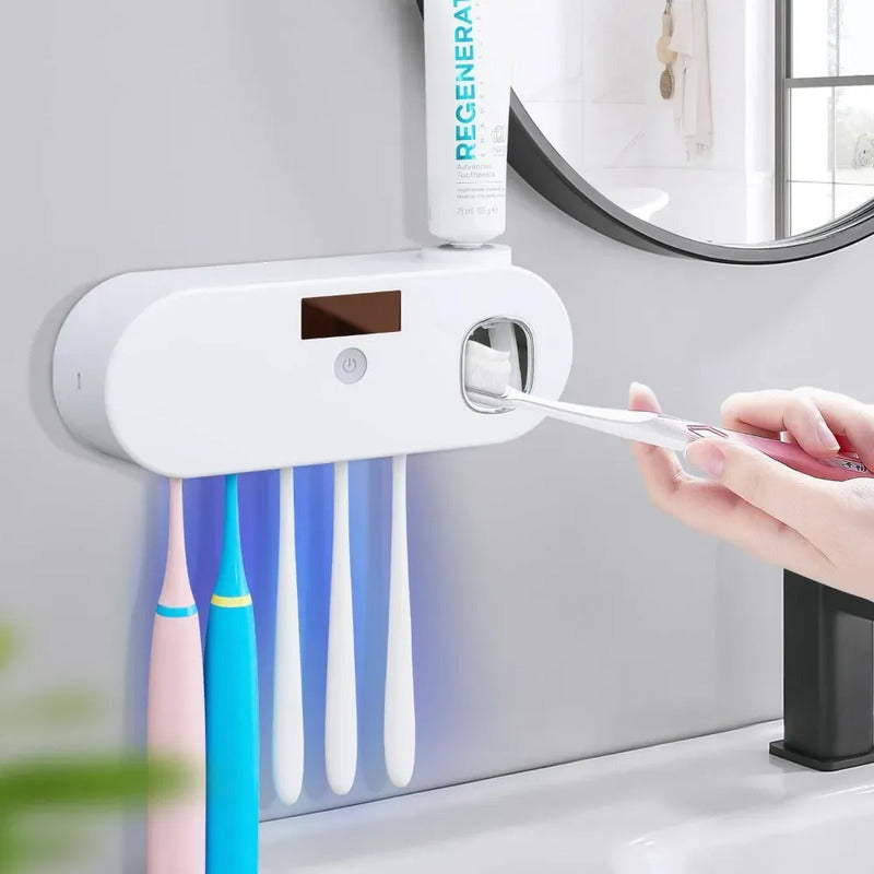 Esterilizador Uv Portacepillos Con Dispensador Pasta Baño Blanco