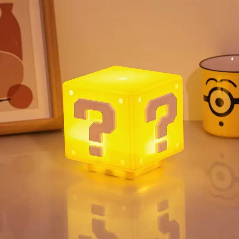 Lámpara Cubo Mario Sonido Led Recargable Usb Luz De Noche Amarillo