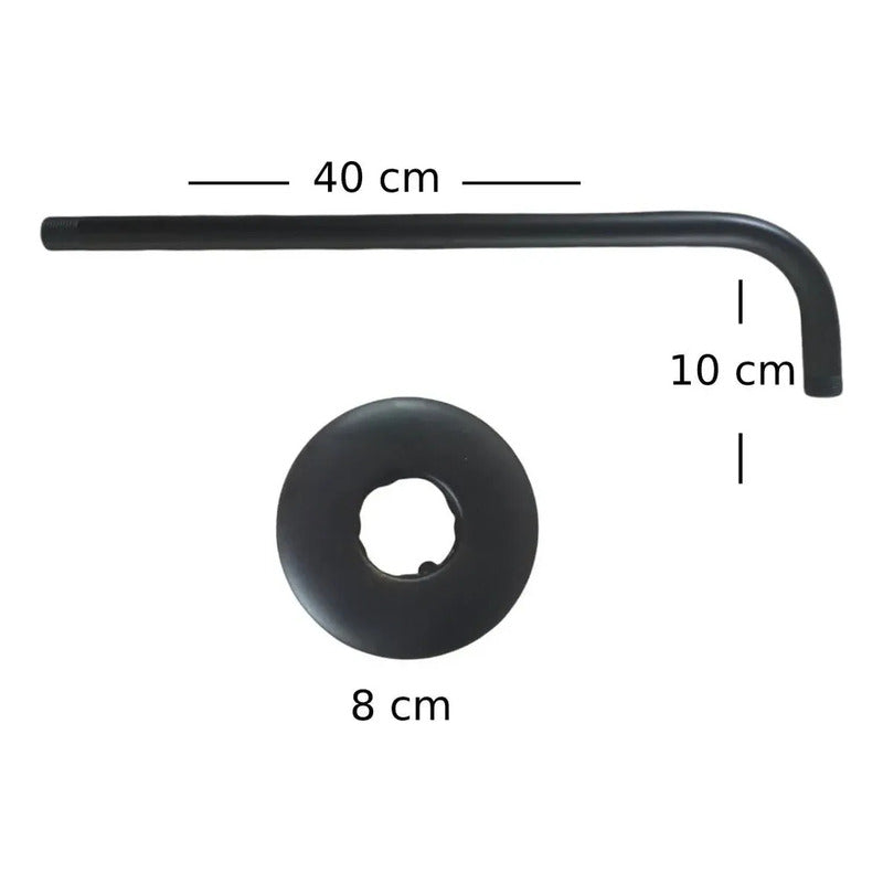 Regadera Redonda Tipo Lluvia 20x20cm Negro Con Brazo 40cm Negro Mate