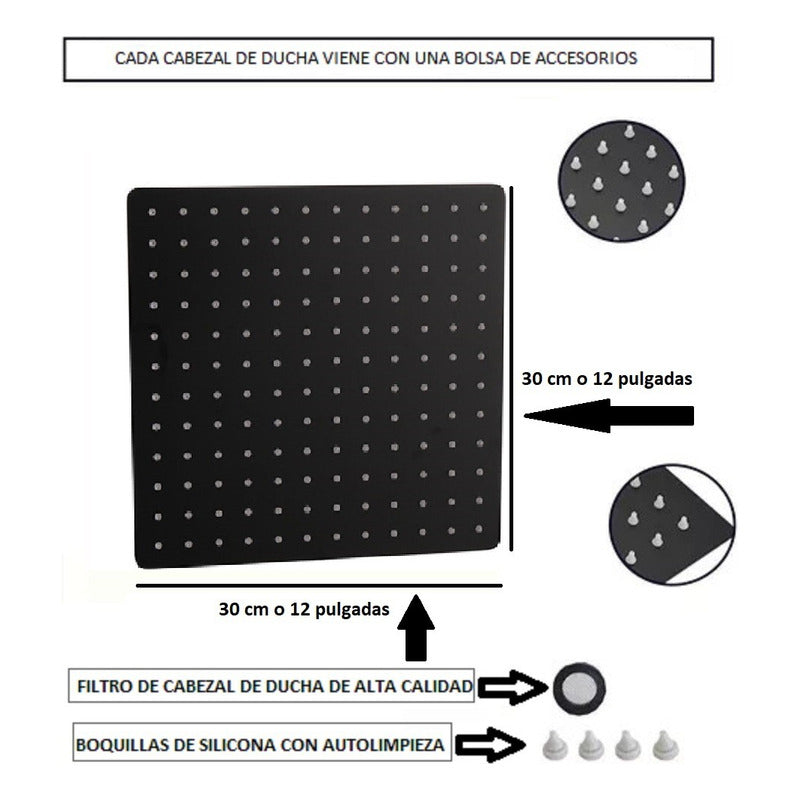 Regadera Cuadrada Negro Mate 12 (30x30cms) C/brazo negro45cm Negro