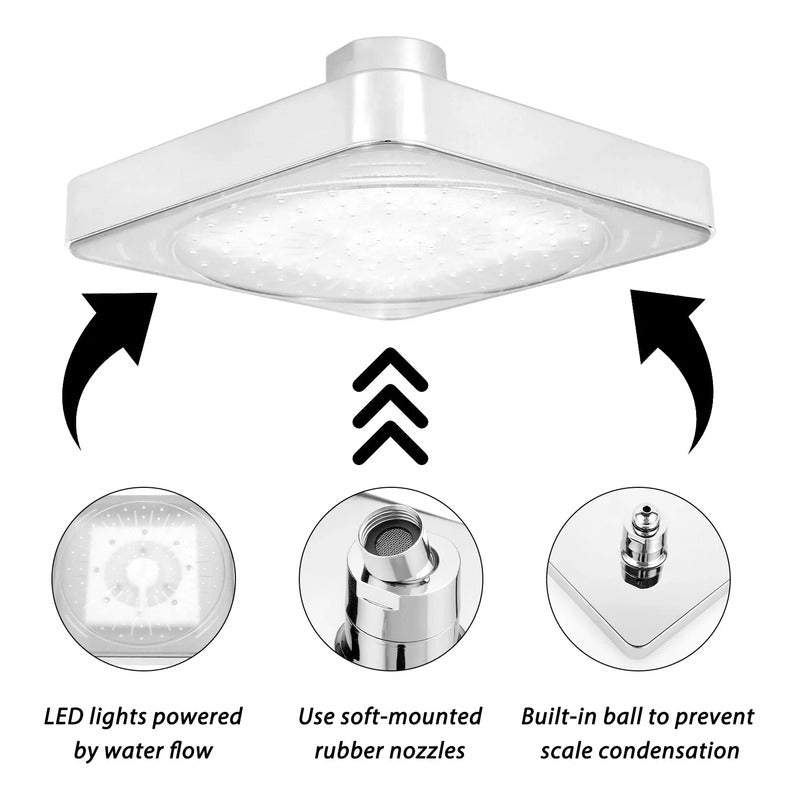 Regadera Luz Led Tipo Lluvia Cromado Cuadrado 15x15