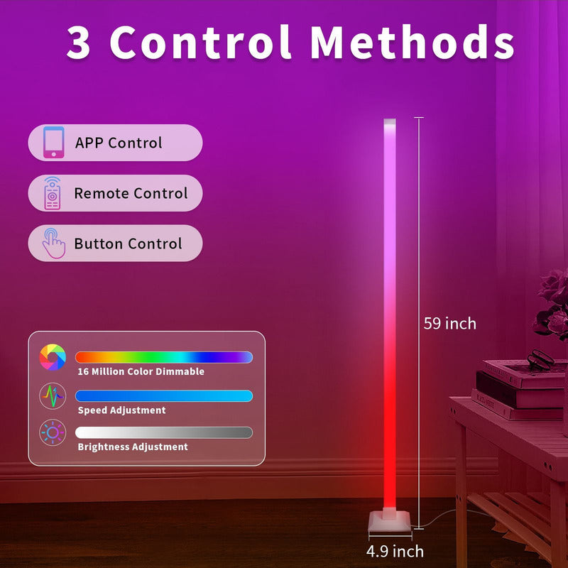 Lámpara De Piso Esquina Rgb 150cm Bluetooth Ritmo Luz Musica