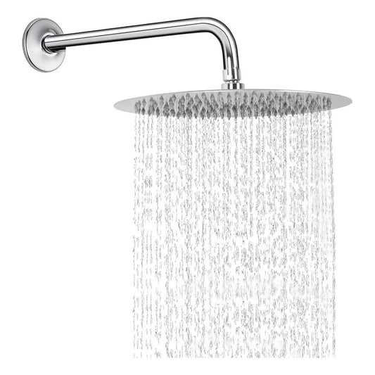 Regadera Redonda 12 Acero Inoxidable 30cm + Brazo Pared 30cm Plateado Cromado