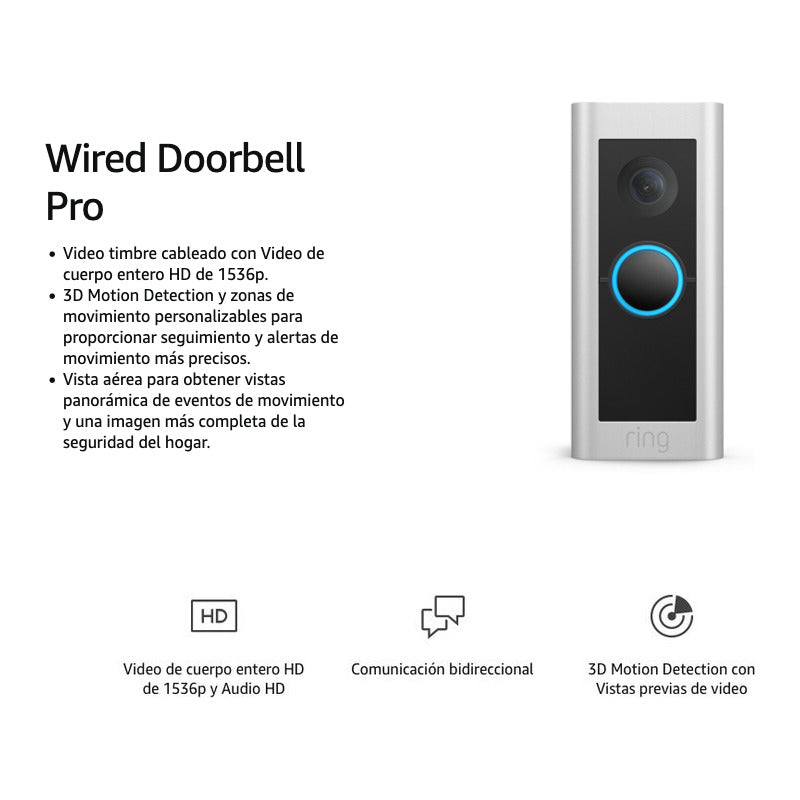Timbre Inteligente Ring Video Doorbell Pro Gen 2 Wifi Hd 3d