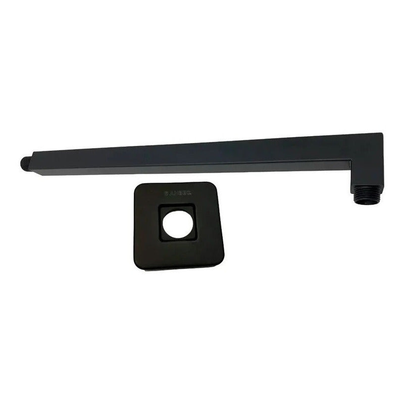 Brazo Chapeton Regadera Lluvia Pared Negro Mate 40 Cm Negro