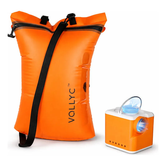 Kit Viajero Bolsa Impermeable Compresión 25l + Bomba Aire Naranja