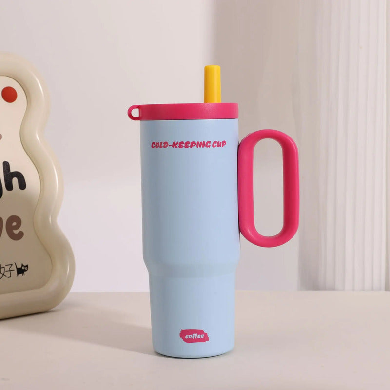 Vaso Termo Metal Acero Inoxidable 750ml Capacidad Popote