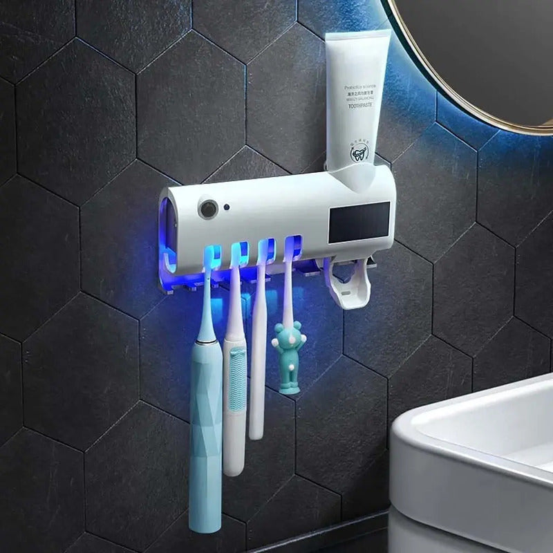Esterilizador De Cepillo De Dientes, Despachador Pasta Denta Blanco