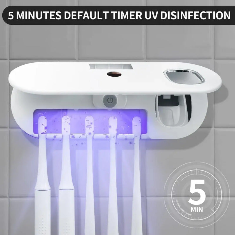 Esterilizador Uv Portacepillos Con Dispensador Pasta Baño Blanco